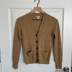 J. Crew Camel Merino V-neck Cardigan Sweater, Size XS